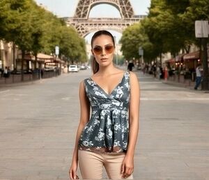 DKNY Donna Karan Women's Silver Gray Lace Sleeveless Blouse 14 Lined NWT $145